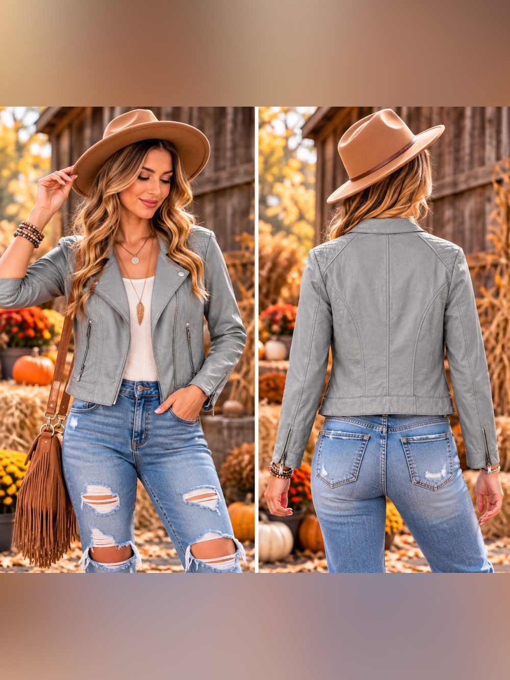 Jou Jou Light Gray Faux Leather Jacket